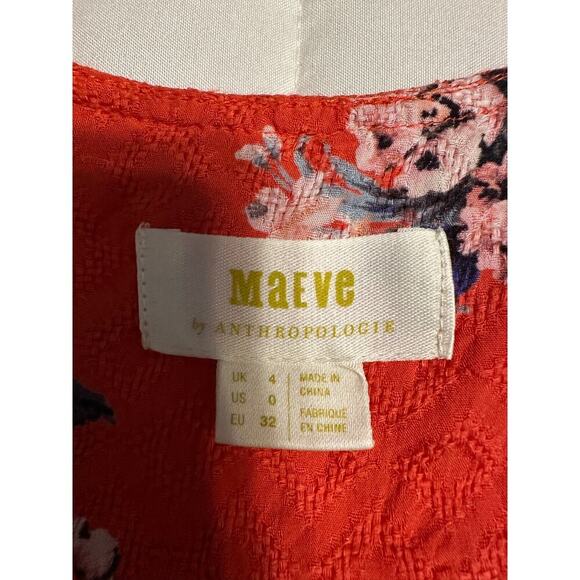 Maeve Anthropologie V-Neck Button Up Short-Sleeved Blouse Size 0 Floral Top - Picture 4 of 7